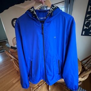 Calvin Klein Men's Lightweight Water and Wind Resistant Jacket Hoodie Blue Large